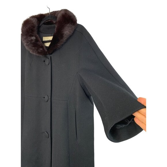 Vintage 50s Monarch for Martins Wool Blend Coat With Mink Fur Collar Black 7744 - Picture 5 of 9